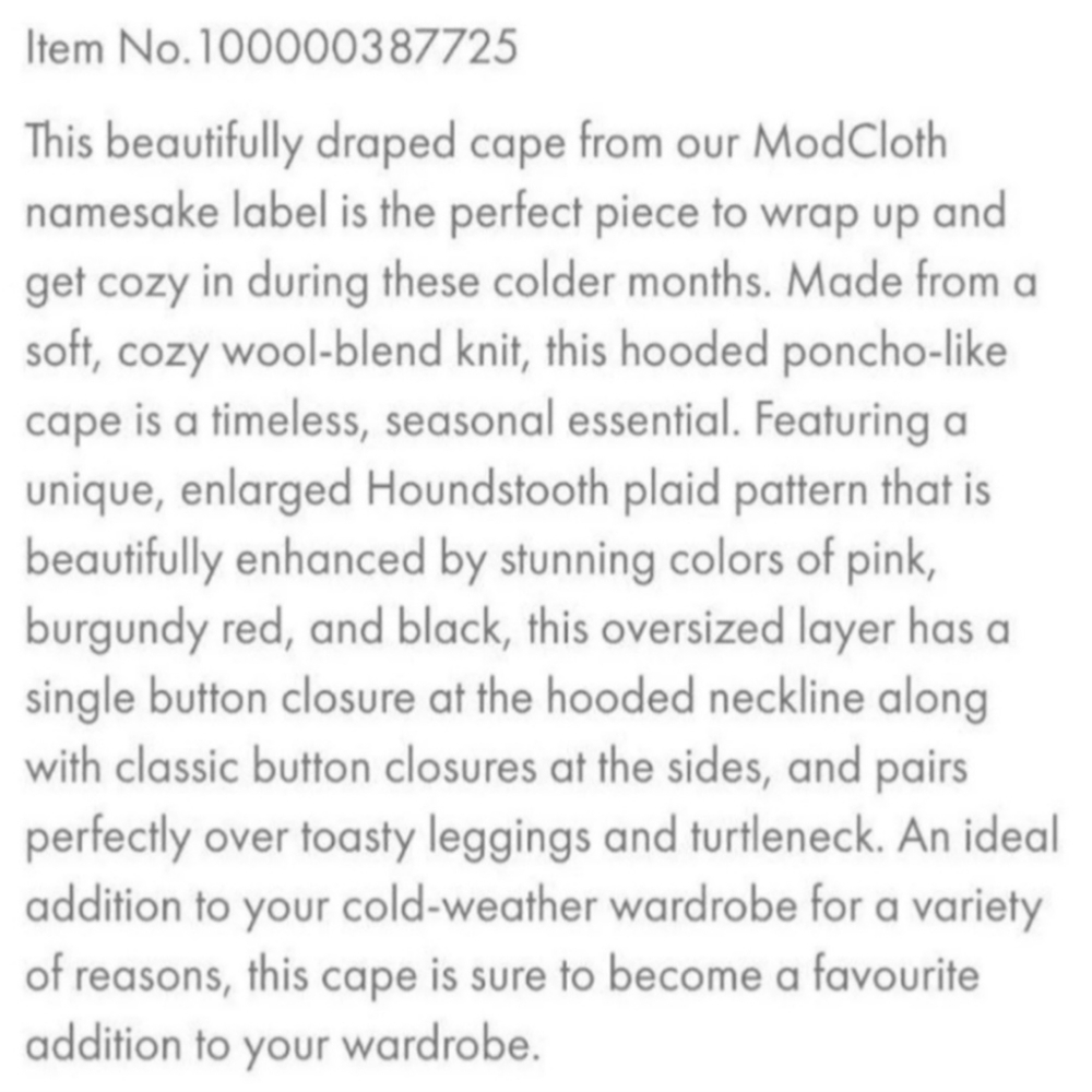 โค๏ธ๐NWT Modcloth "Little Plaid Riding Hood Cape" Coat๐๐๐๐ - Picture 7 of 7